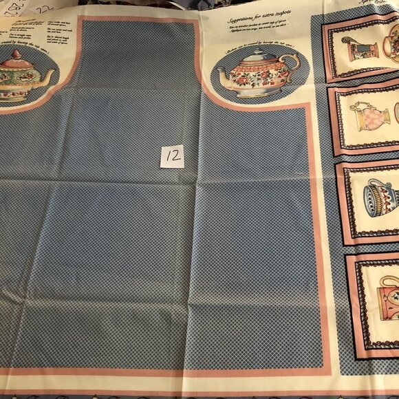 🛒 $9 Fabric Panel Material - 1 yard Tea Pot Apron Panel Blue #12 - Picture 2 of 7